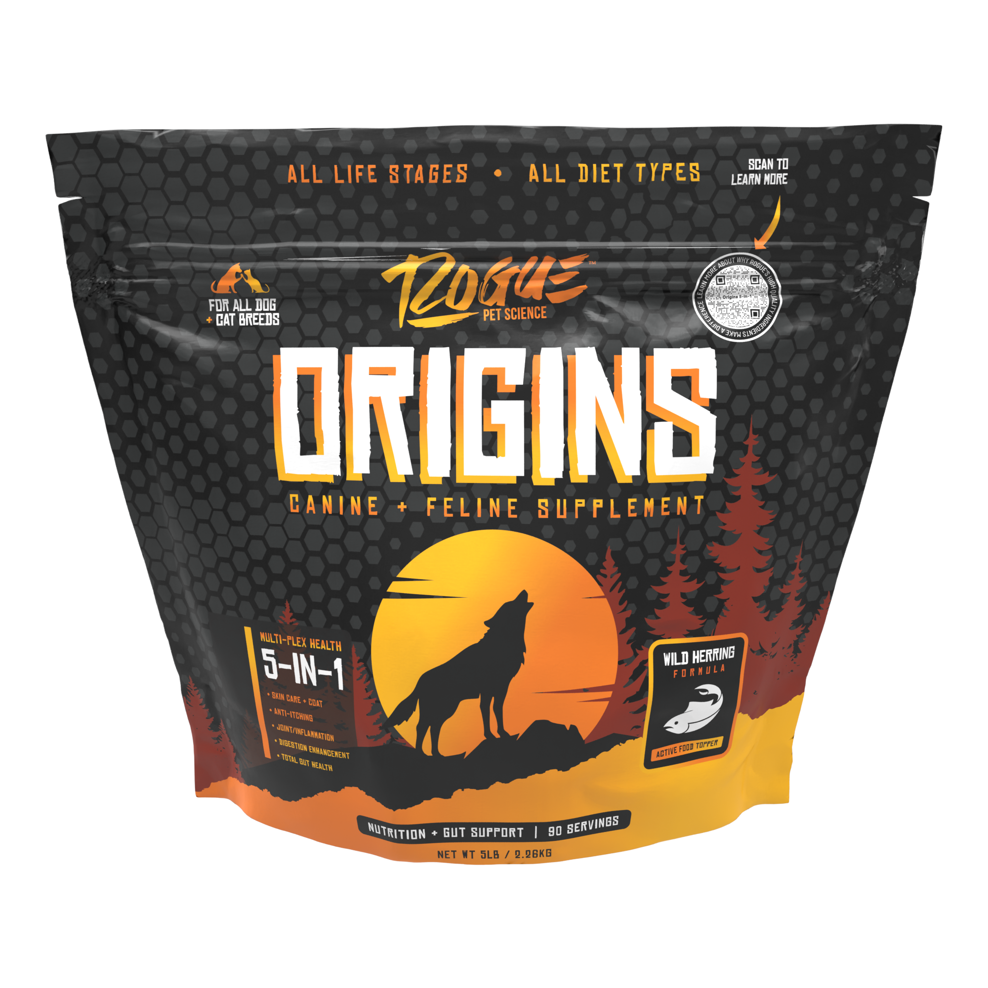 Origins 5-in-1 Dog Supplement, Powdered Food Topper for Active Dogs