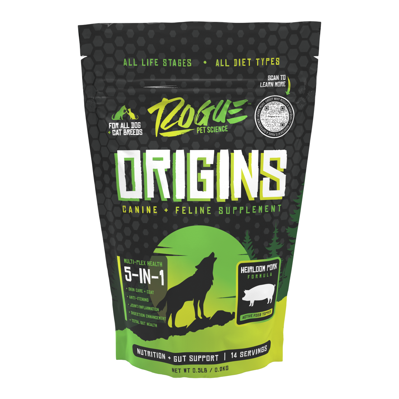 Origins 5-in-1 Dog Supplement, 3 Protein options, Powdered Food Topper for Active Dogs