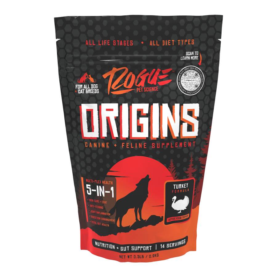 Origins 5-in-1 Dog Supplement, 3 Protein options, Powdered Food Topper for Active Dogs