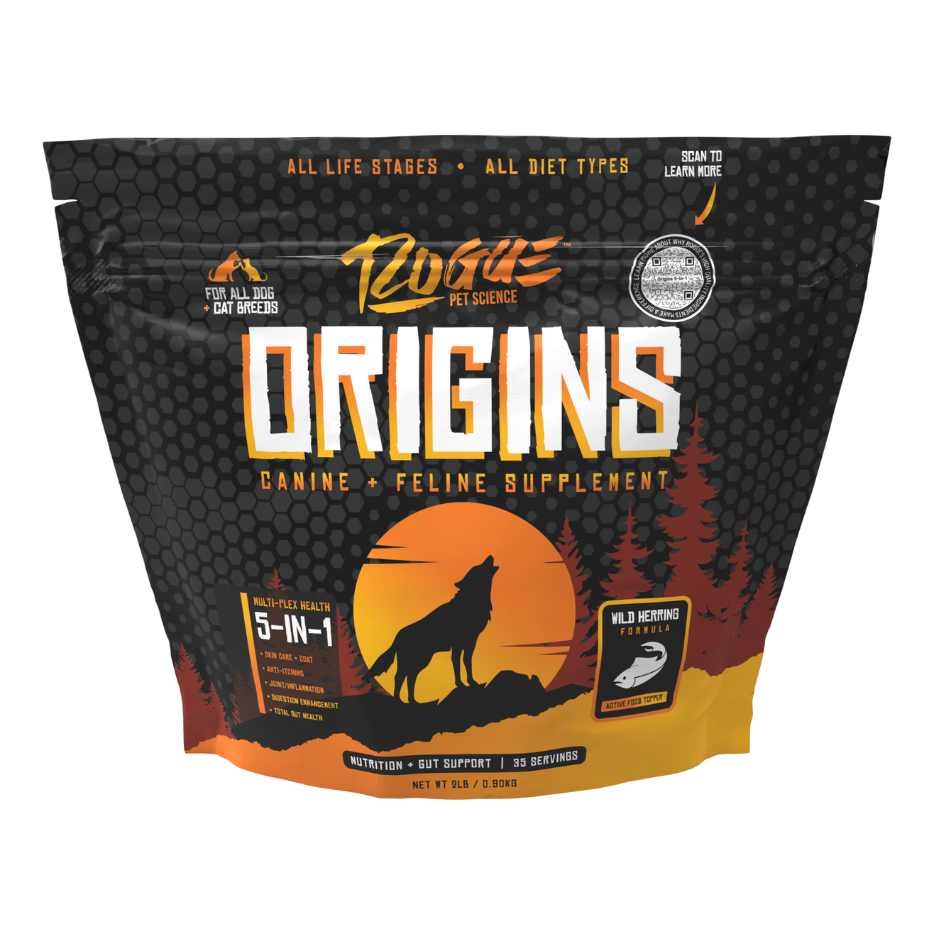 Origins 5-in-1 Dog Supplement, 3 Protein options, Powdered Food Topper for Active Dogs