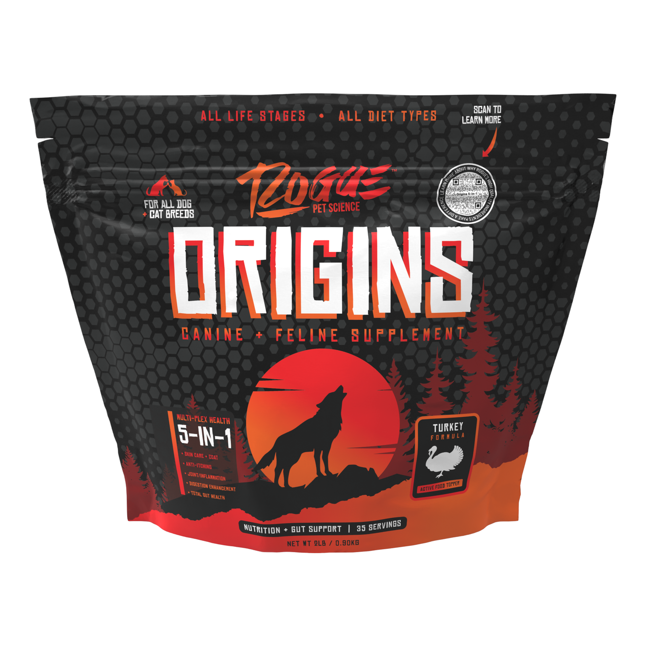 Origins 5-in-1 Dog Supplement, 3 Protein options, Powdered Food Topper for Active Dogs