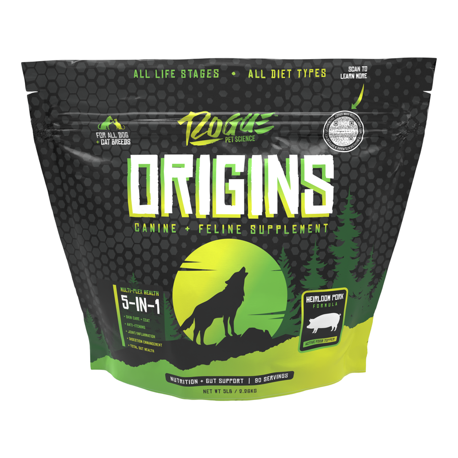 Origins 5-in-1 Dog Supplement, 3 Protein options, Powdered Food Topper for Active Dogs