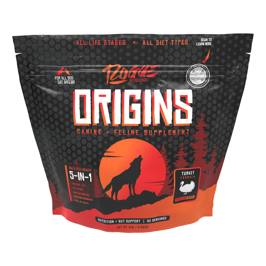 Origins 5-in-1 Dog Supplement, 3 Protein options, Powdered Food Topper for Active Dogs