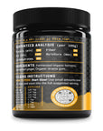Turmeric Plus jar back label with guaranteed analysis, ingredients and feeding chart by weight