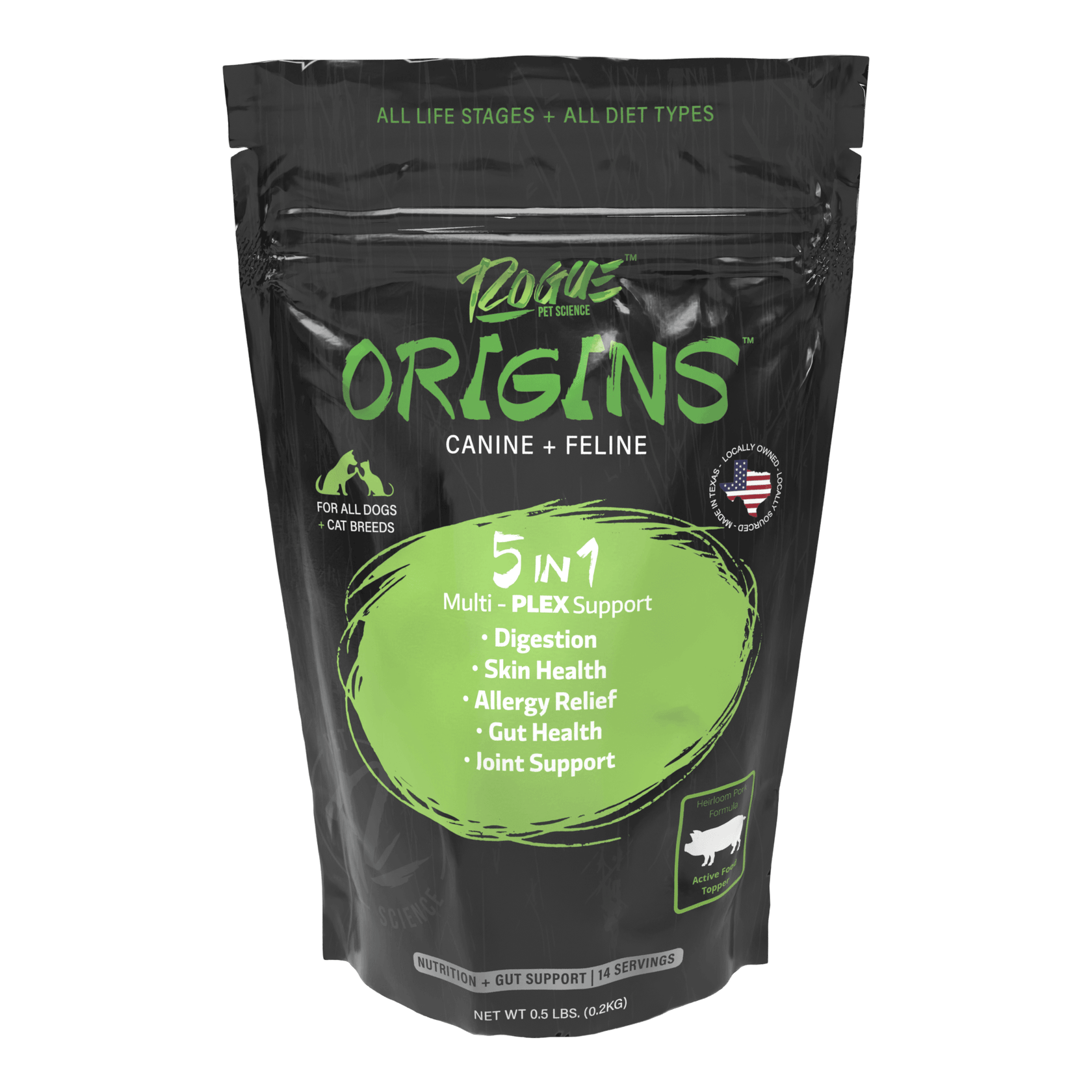 PorkOrigins 5in1 Dog Supplement, Powdered Food Topper for Active Do